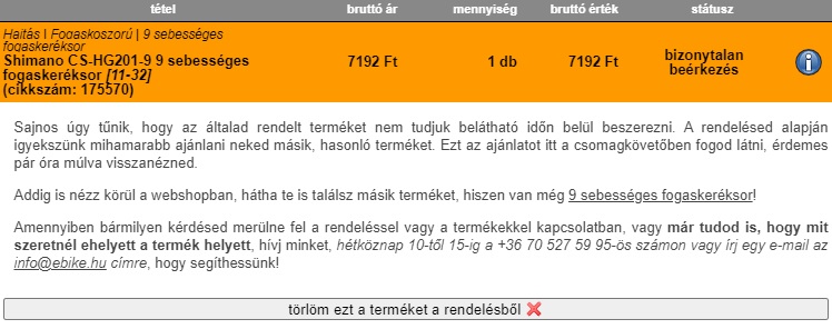 Nincs ajánlott helyettesítő termék